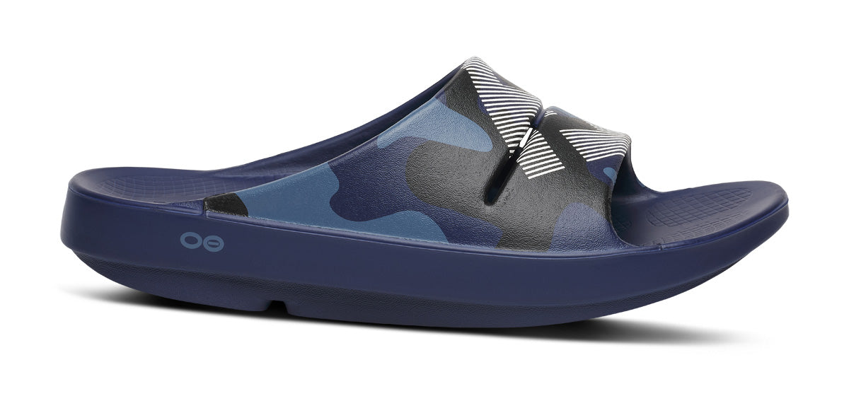 FJ X OOFOS Mens OOahh Sport Slide Sandal - Navy Camo - Image 2