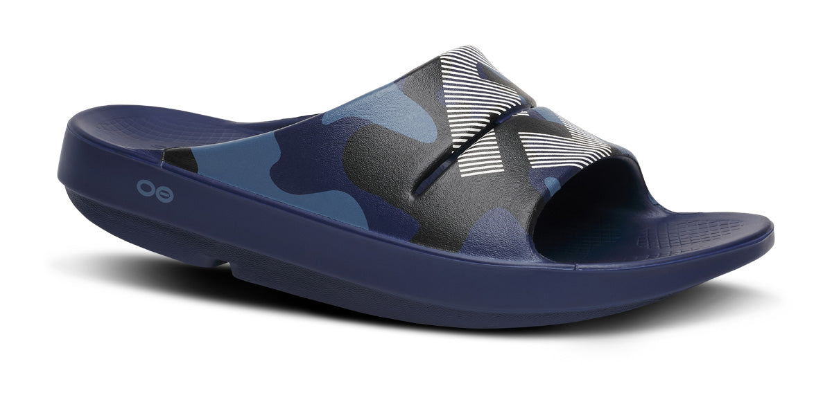 FJ X OOFOS Mens OOahh Sport Slide Sandal - Navy Camo