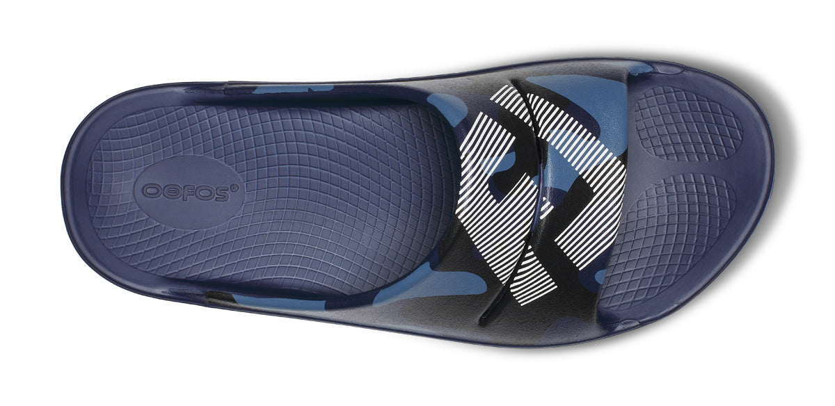 FJ X OOFOS Mens OOahh Sport Slide Sandal - Navy Camo - Image 6